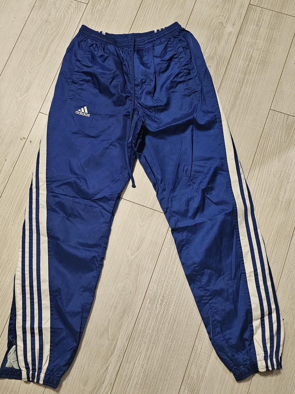 Y2k Vintage AdidasBlue Track Pants with White Stripes Zip Up Ankle Size XS